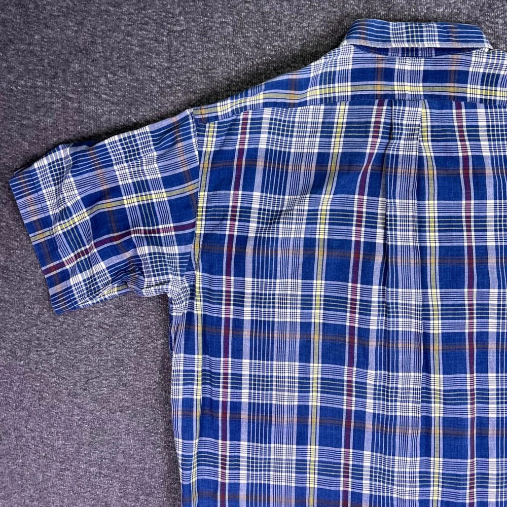 Ralph Lauren Shirt Mens L‎ Blue Plaid Blake Cotton Short Sleeve Classic Casual